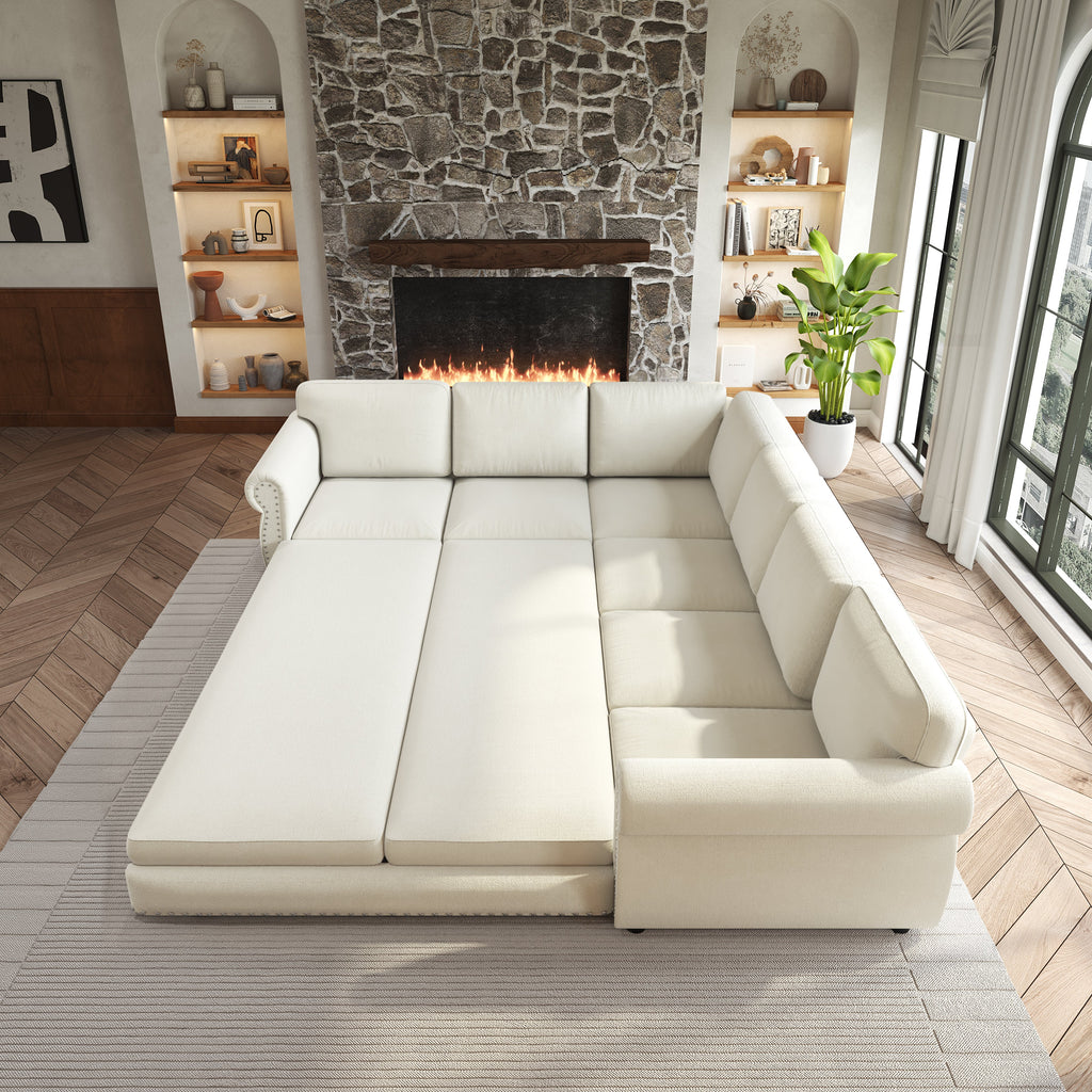 118" L-Shaped Sofa Couch with Pull-Out Bed