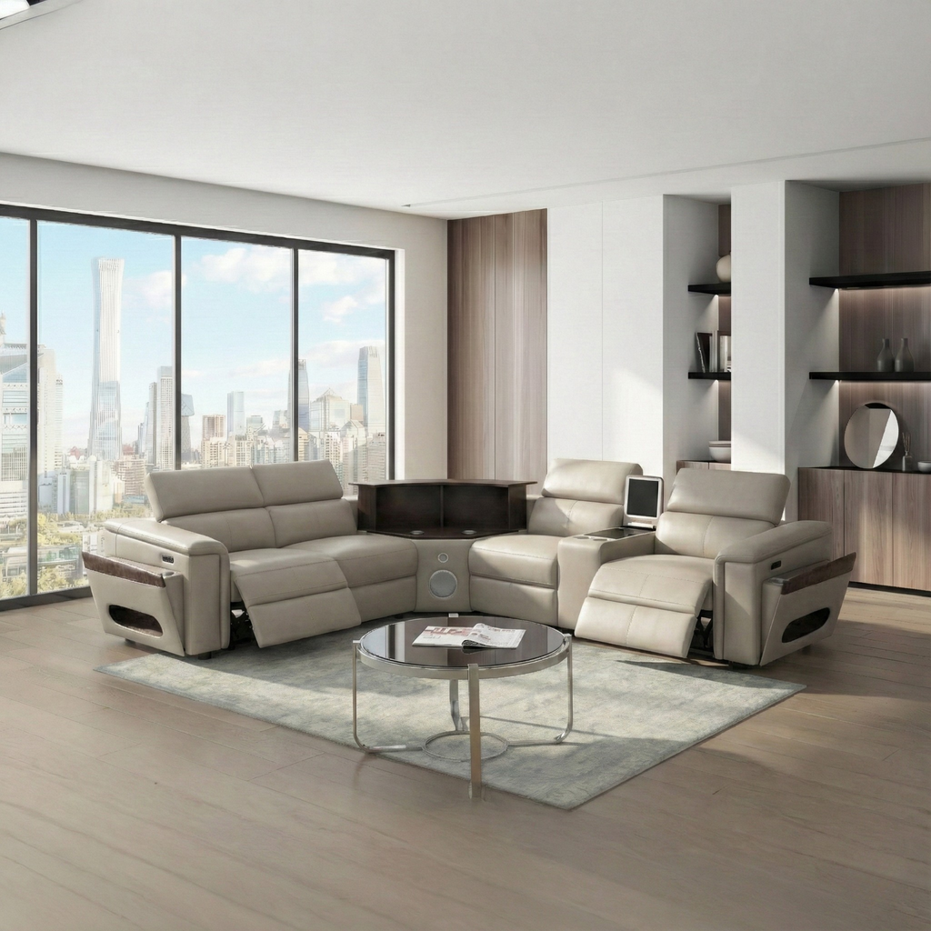 Nova Modern Style Sectional with Console and Bluetooth Speaker
