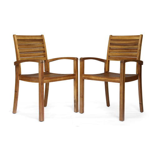 Outdoor Dining Chair Set of 2 - Acacia Wood & Wicker Rattan
