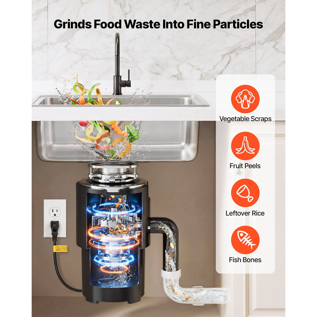 VEVOR Food Waste Garbage Disposal, 3/4HP 1500RPM