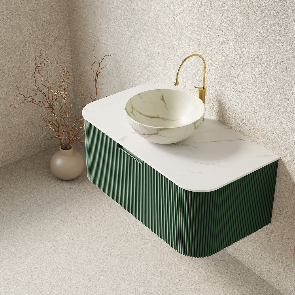 Dina 36" Bathroom Vanity & Sink, Floating Curved Edges