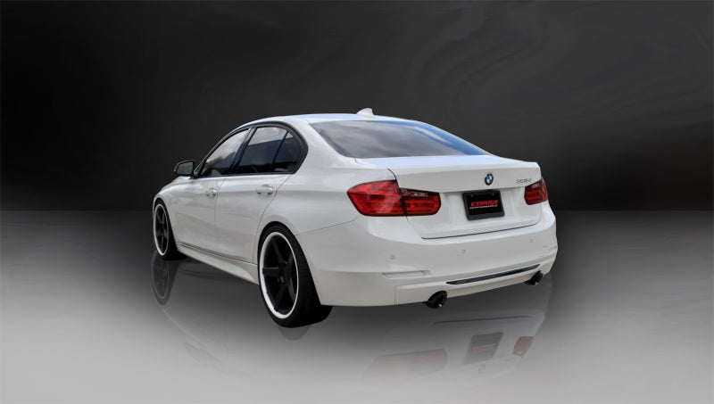 Corsa 12-14 BMW 335i Sedan RWD F30 3in Black Touring Dual Rear Single 3.5in Tip Cat-Back Exhaust 14937BLK