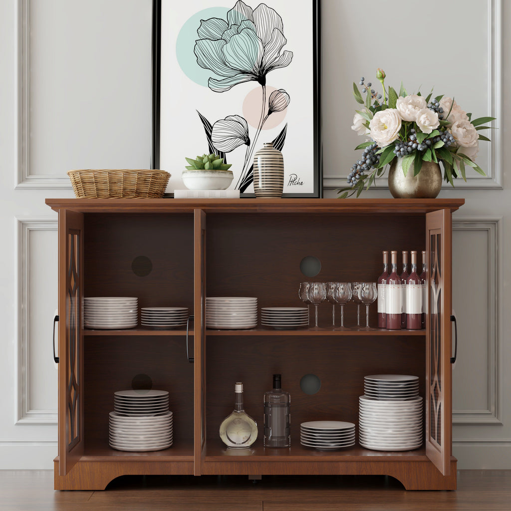 Spacious Size Sideboard with 3 Clear Tempered Glass Doors