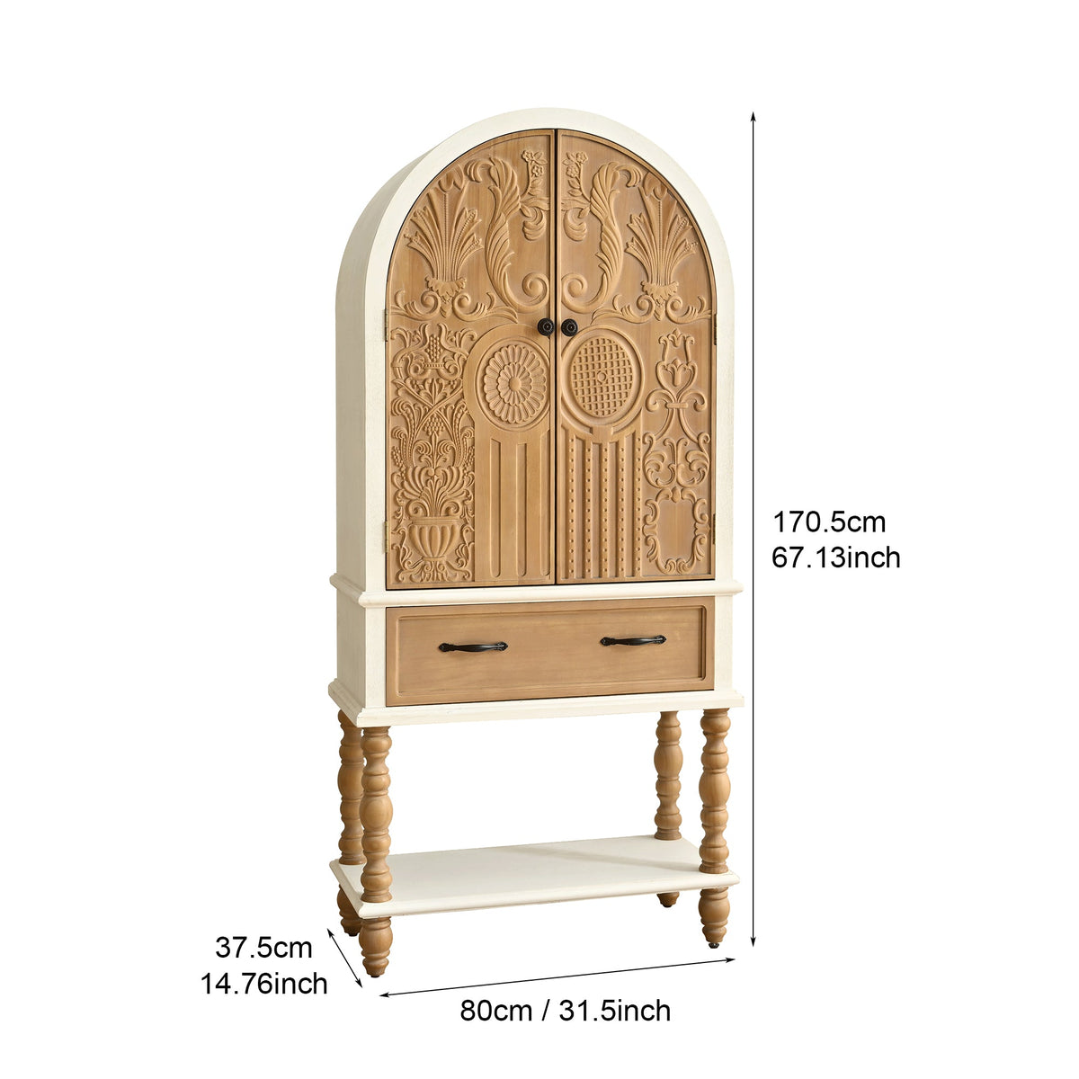 Arched Flower Carved Door Accent Sideboard Cabinet