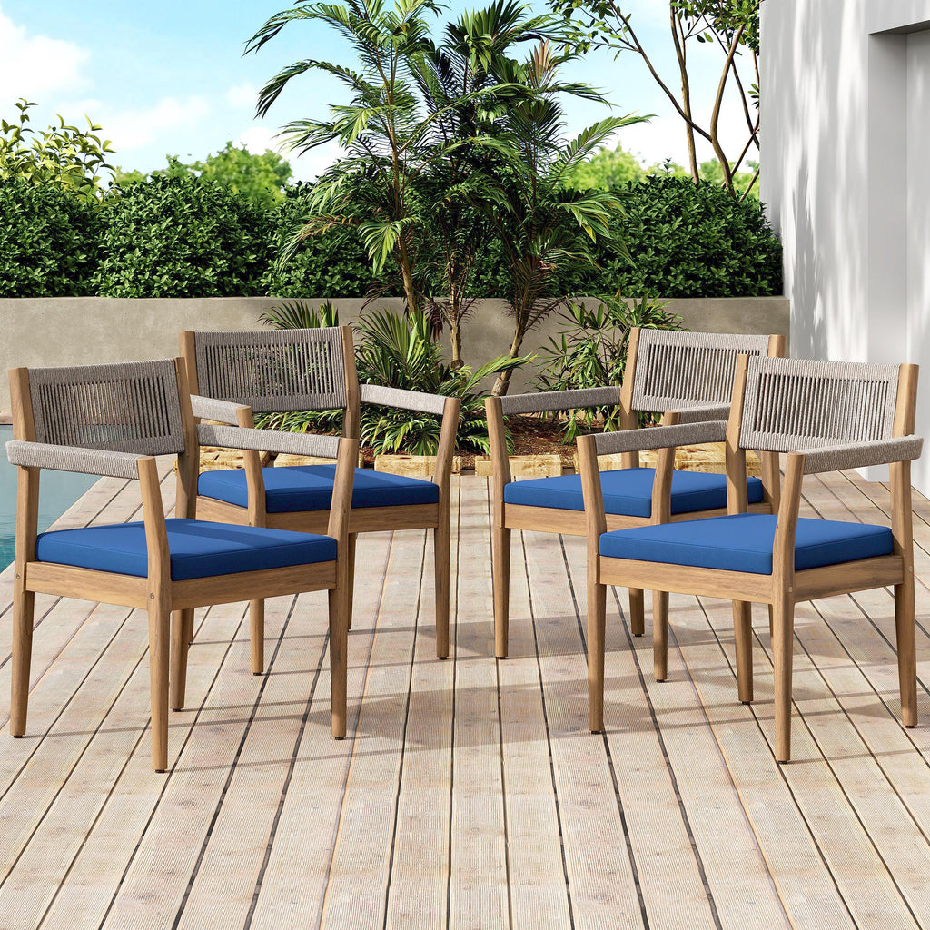 Braided Acacia Wood Outdoor Dining Chairs Set of 2