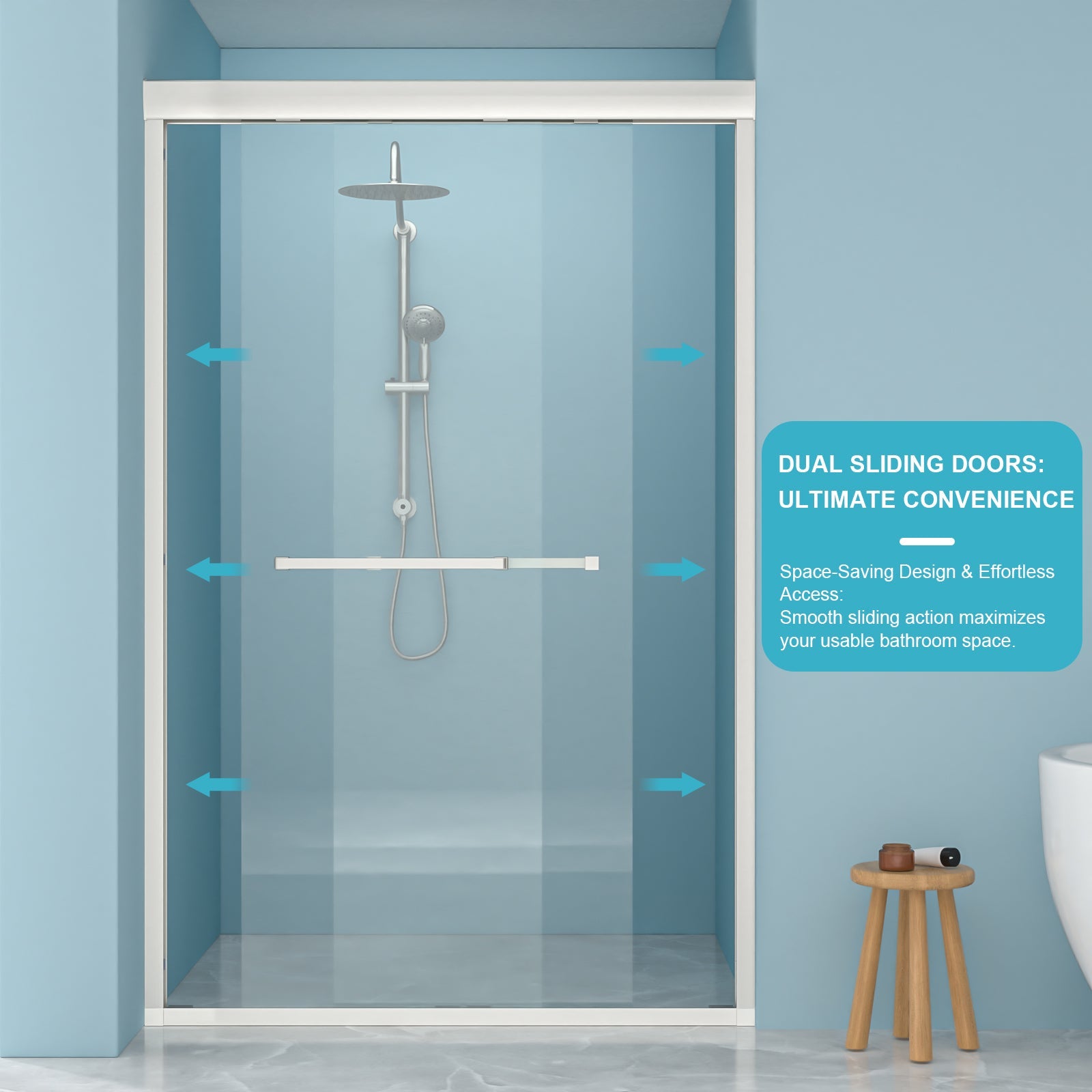 48" W x 76"H Semi-Frameless Bypass Sliding Shower Enclosure