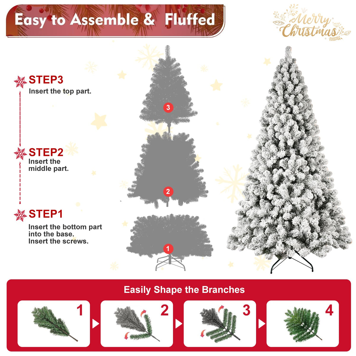 9ft Flocked Pre-Lit Christmas Tree with 650 UL Warm Lights