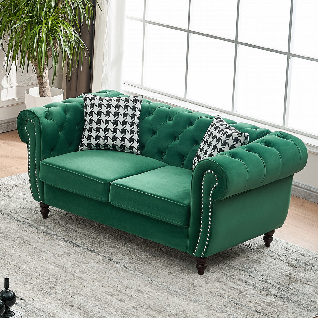 67" Chesterfield Velvet Upholstery Fabric Sofa