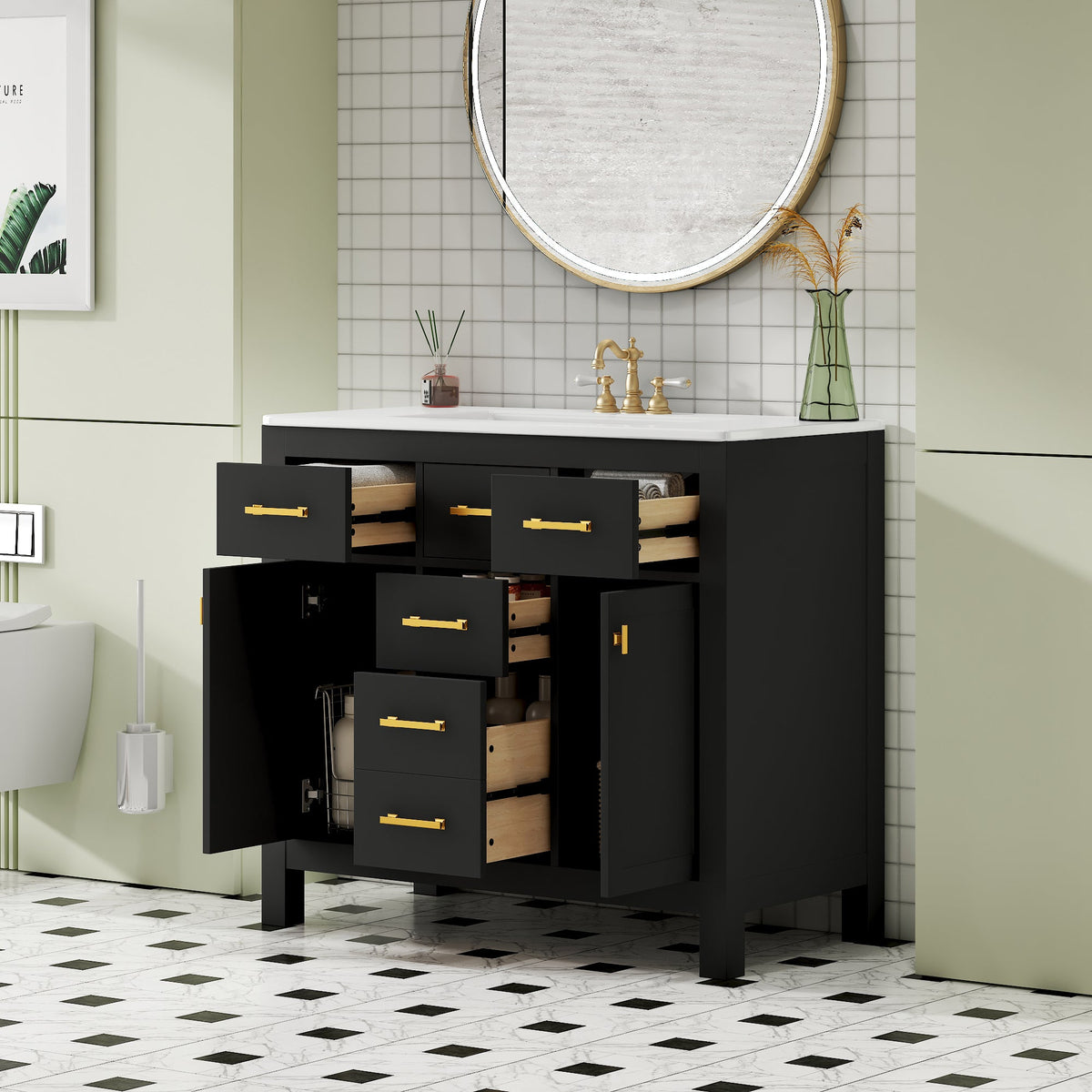 36'' Bathroom Vanity with Ceramic Sink Combo Set