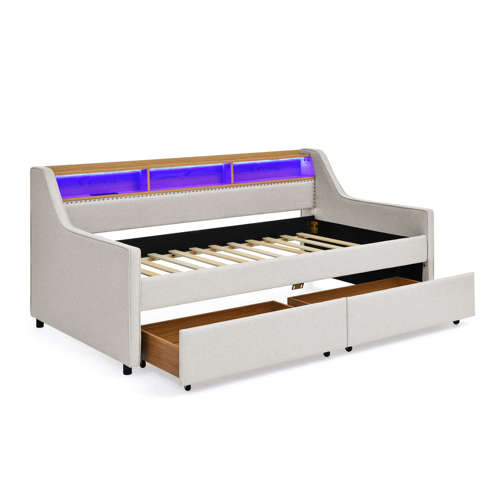 Twin Size Upholstery Sofa Bed with LED Lights