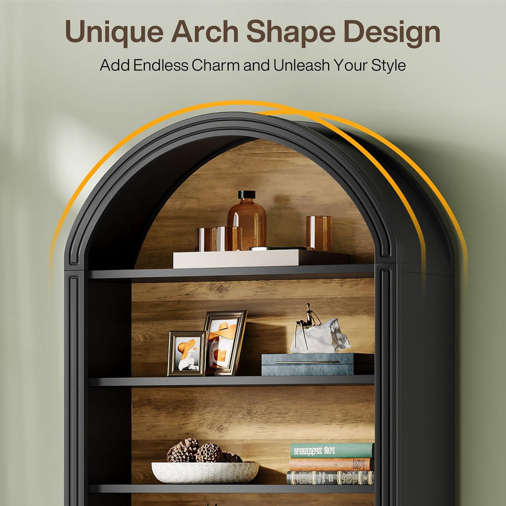79.53" Tall 8-Tier Black Arched Open Bookshelf