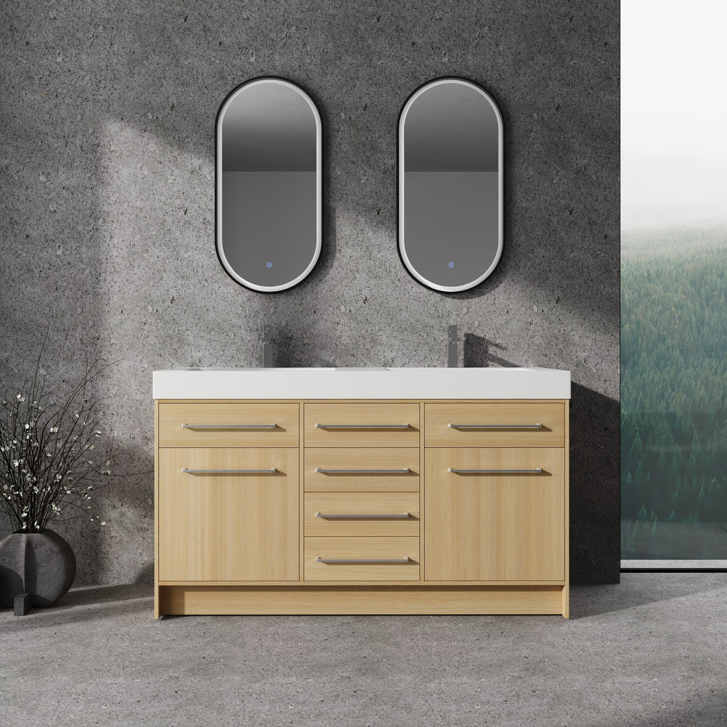 60" Freestanding Bathroom Vanity with Double Resin Sink