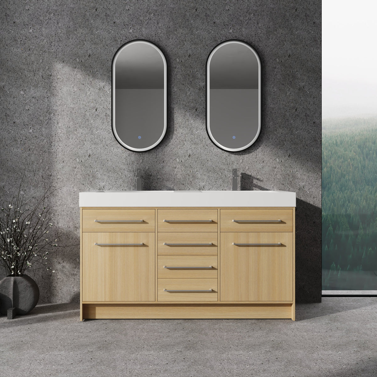 60" Freestanding Bathroom Vanity with Double Resin Sink