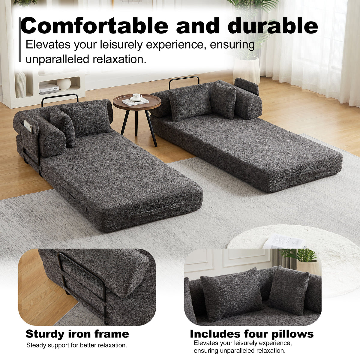 78.7-Inch Convertible Sleeper Sofa Bed with Cylindrical Pillow