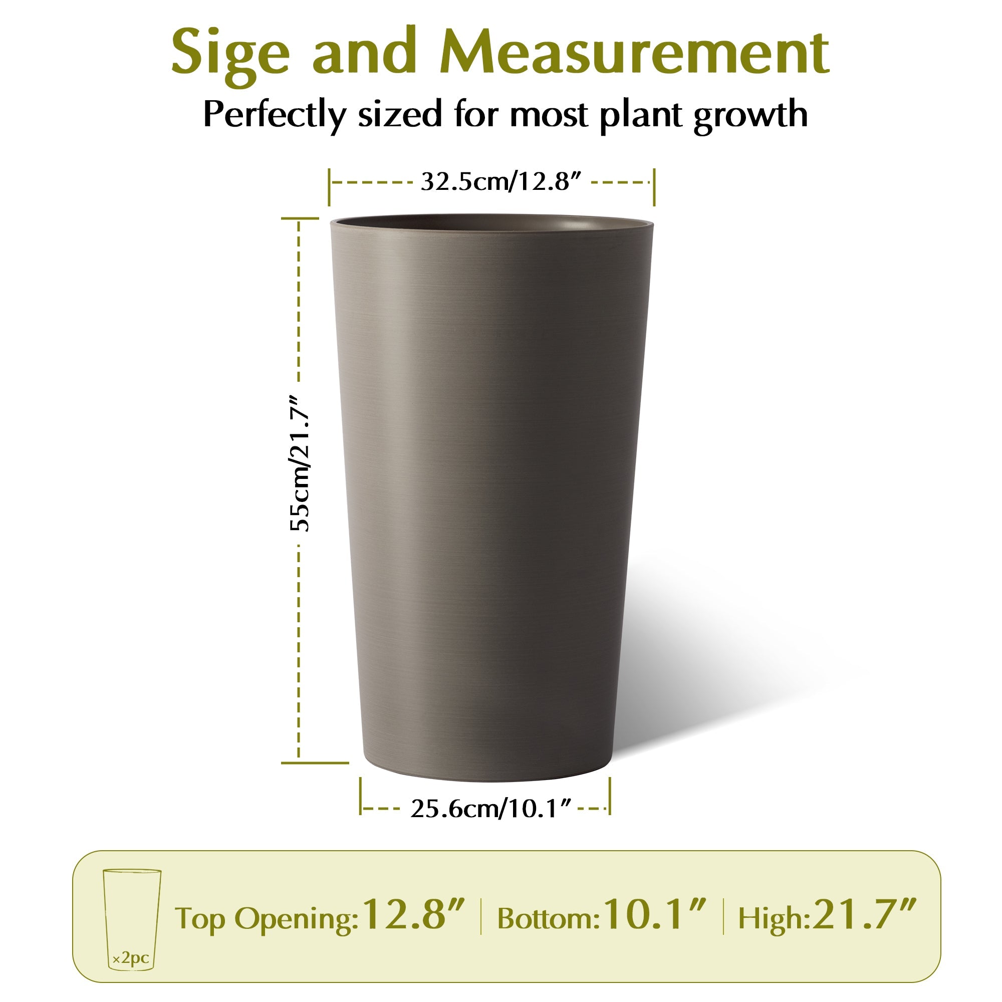 2 Pack Tall 21.7 in Planters for Outdoor Plants