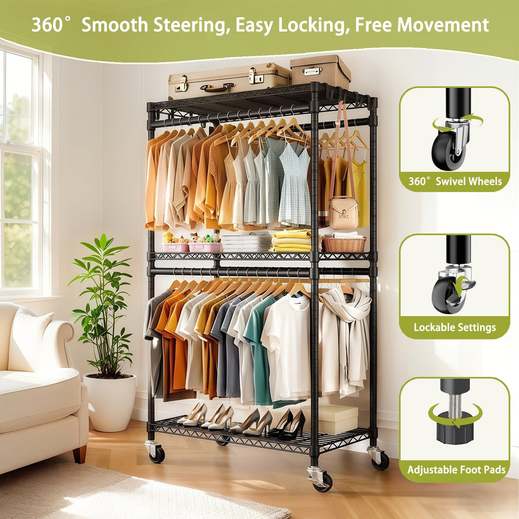 Heavy Duty Rolling Clothes Rack with Wheels