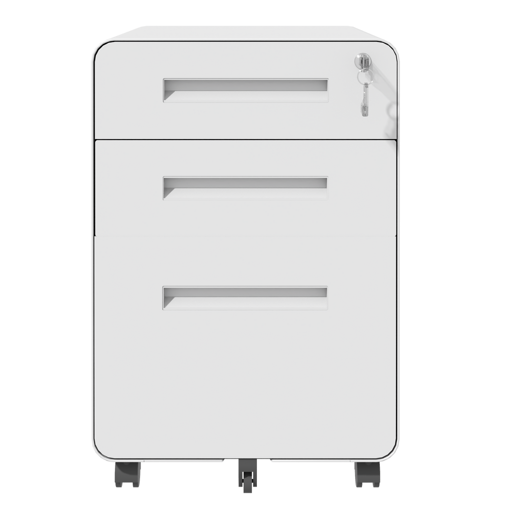 3-Drawer Wide Mobile File Cabinet with Lock