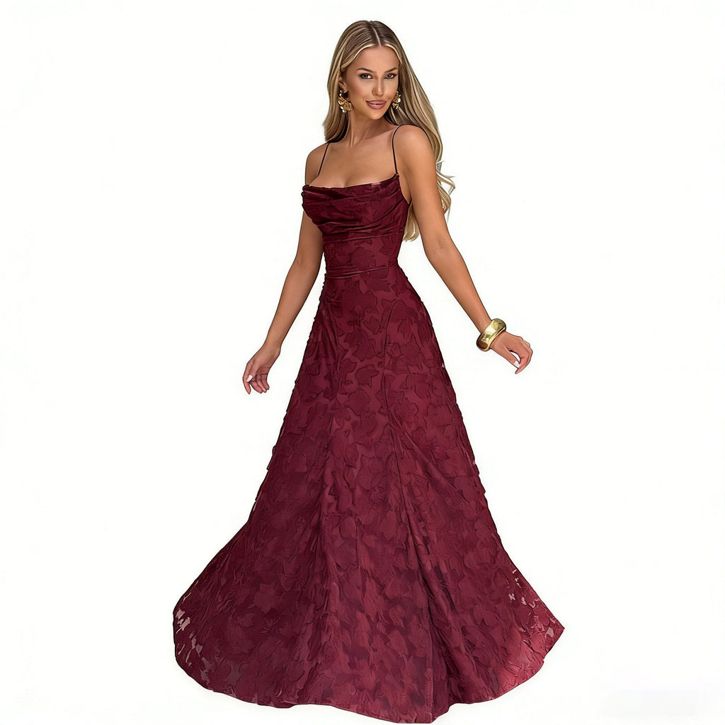 Cross-Border Amazon European And American Style Women's Evening Dress New Fashion Versatile Hot Girl Style Burgundy Sexy Suspender Dress