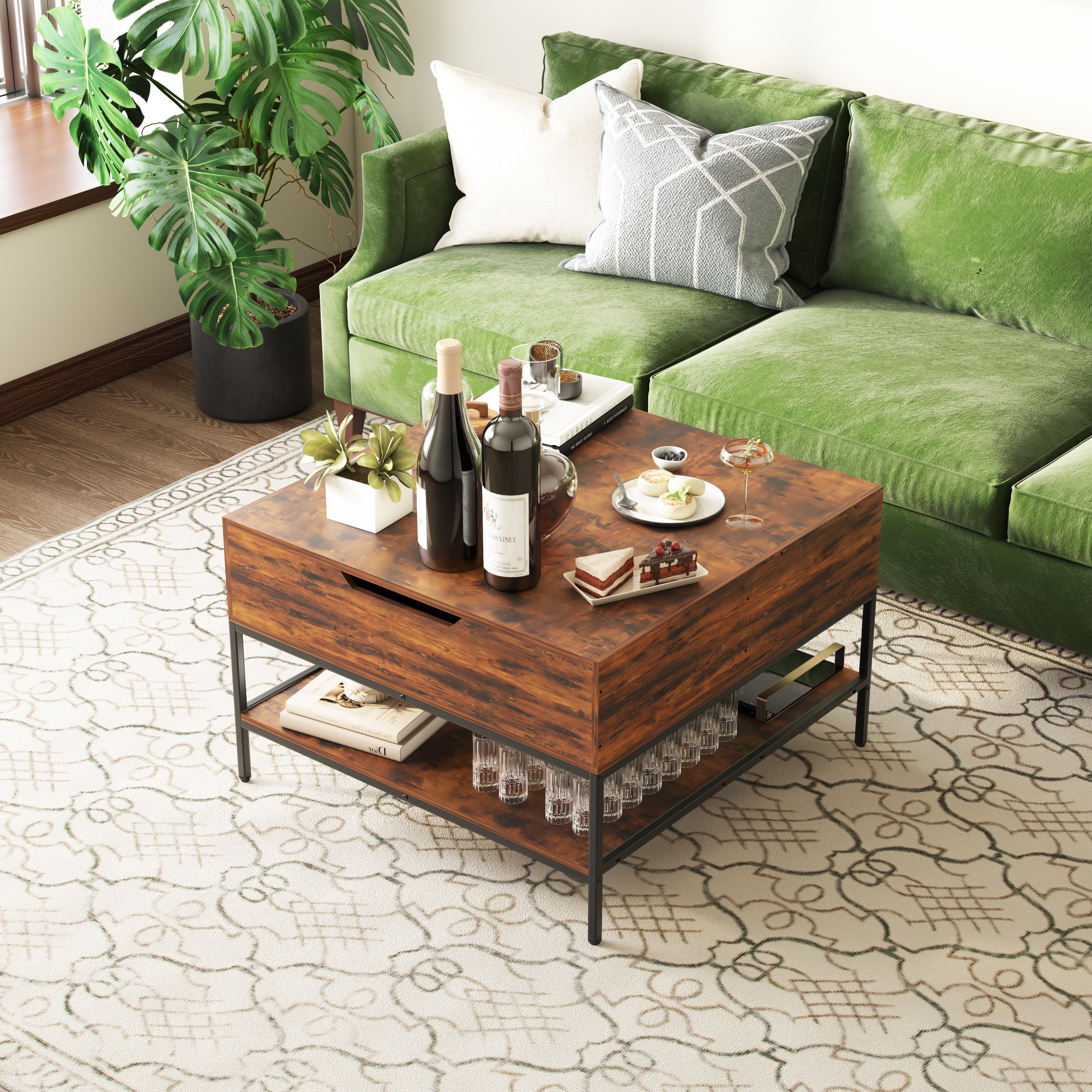 Farmhouse Flip Top Coffee Table with Storage