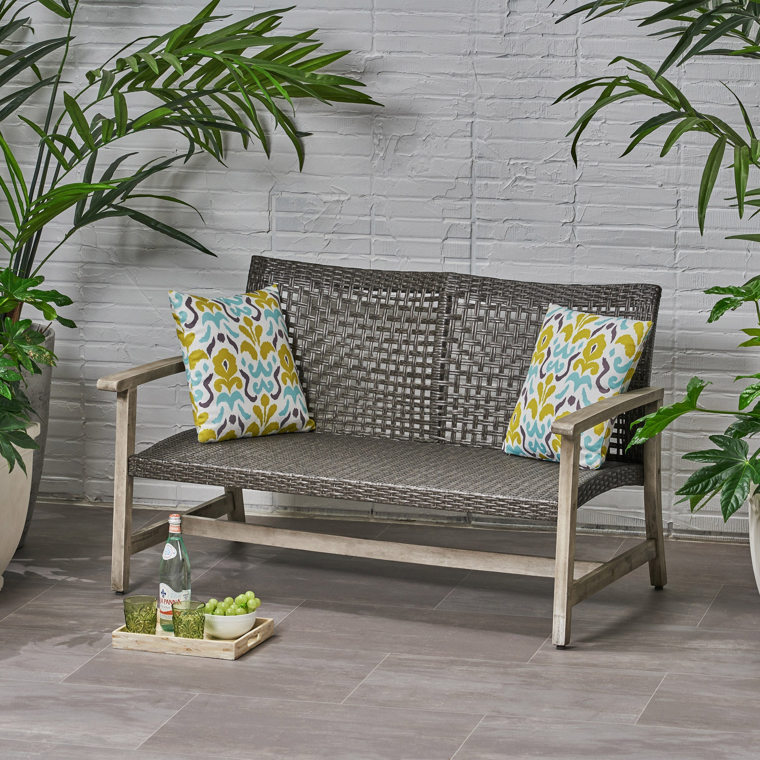 Hampton Outdoor Acacia Wood Wicker Loveseat
