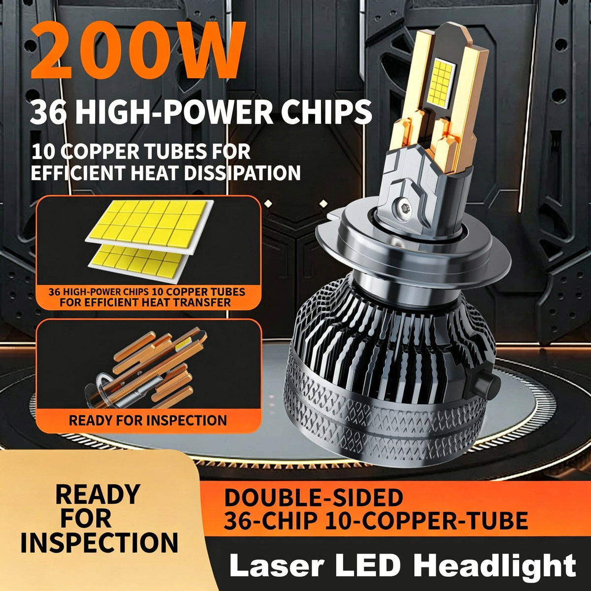 200W Super Bright LED Car Headlight Bulb 10 Copper Tubes 36 Chip High Focus H4 H7 Auto LED Headlamp Plug And Play