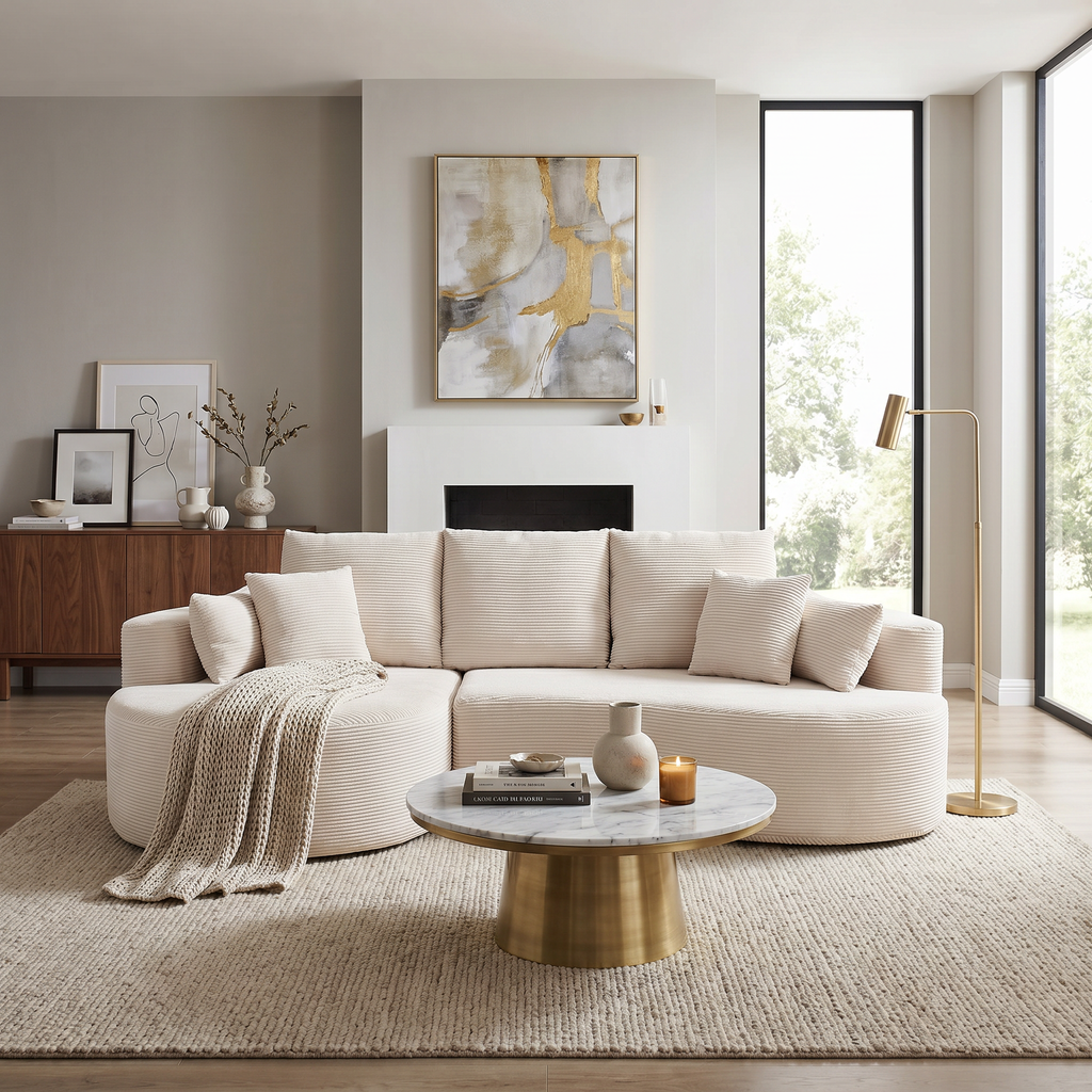 106 Inch 2-Piece Fabric Cloud Curved Sectional Corduroy Sofa
