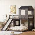 Wooden Twin Over Full Bunk Bed with Playhouse
