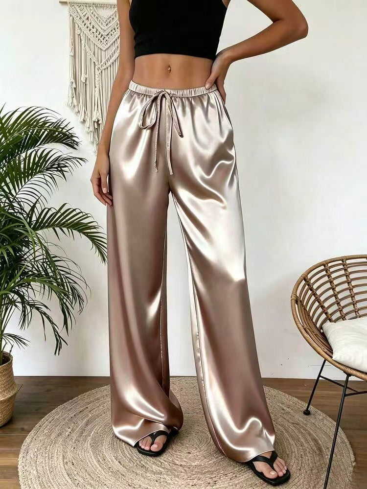 Relaxed stretch acetate wide-leg women's trousers