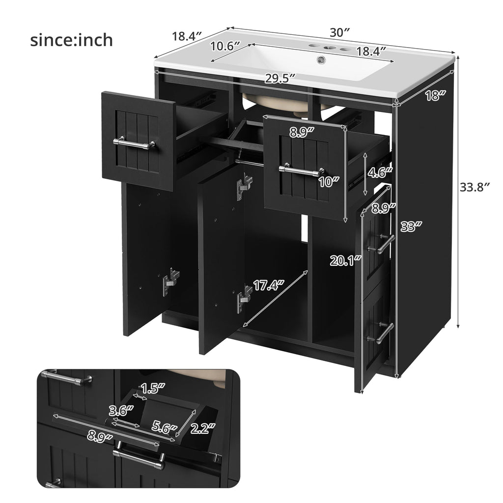 30-Inch Bathroom Vanity with Undermount Sink and Drawers