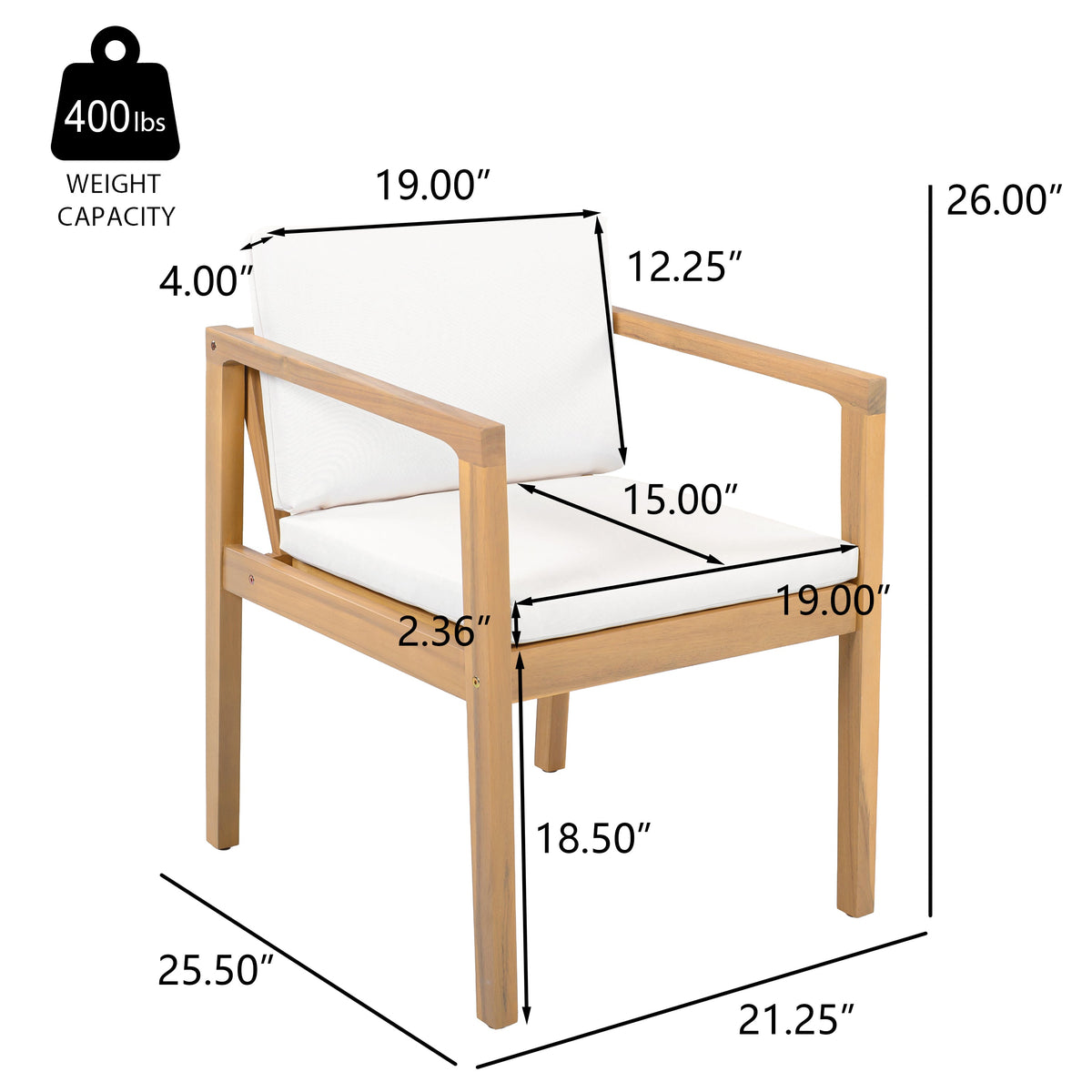 Outdoor Dining Chairs Set of 2 with Acacia Wood Frame