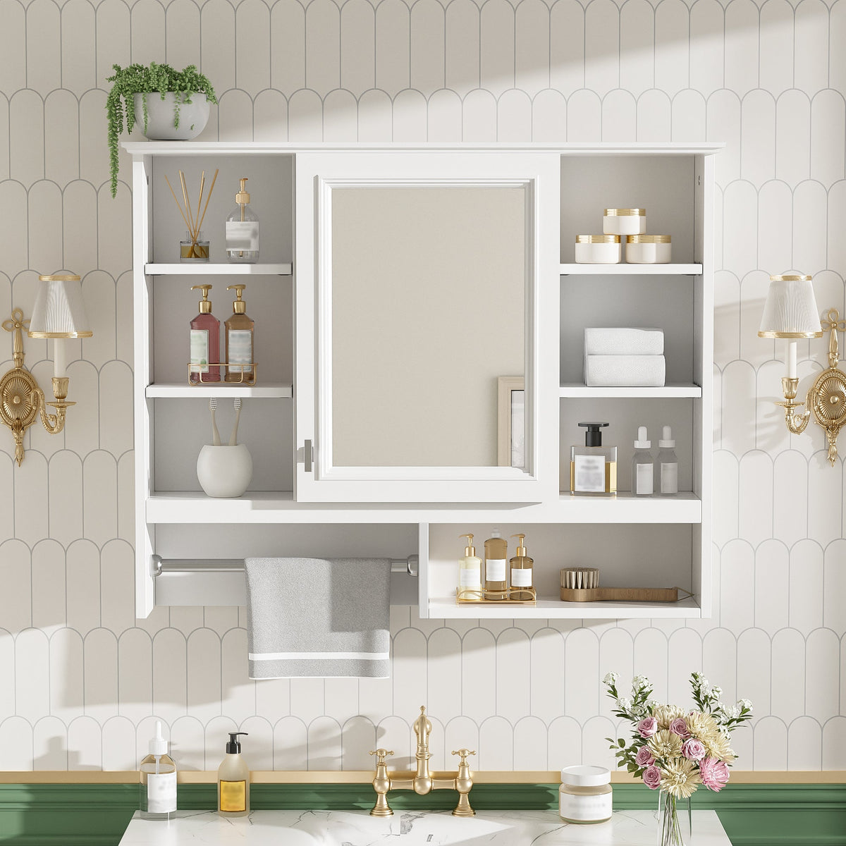 35 inch Wall-Mount 2-in-1 Mirror Cabinet