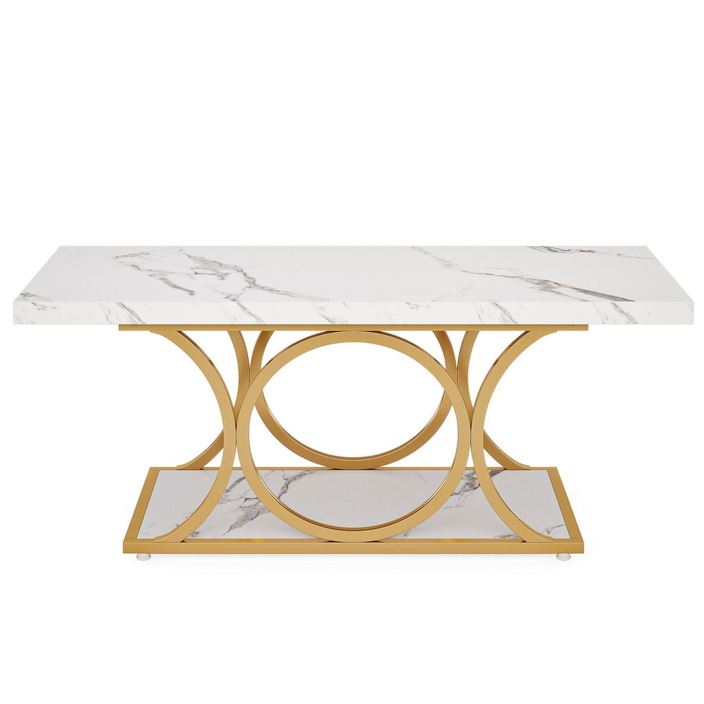 47.24-Inch Modern Rectangle Coffee Table in White & Gold