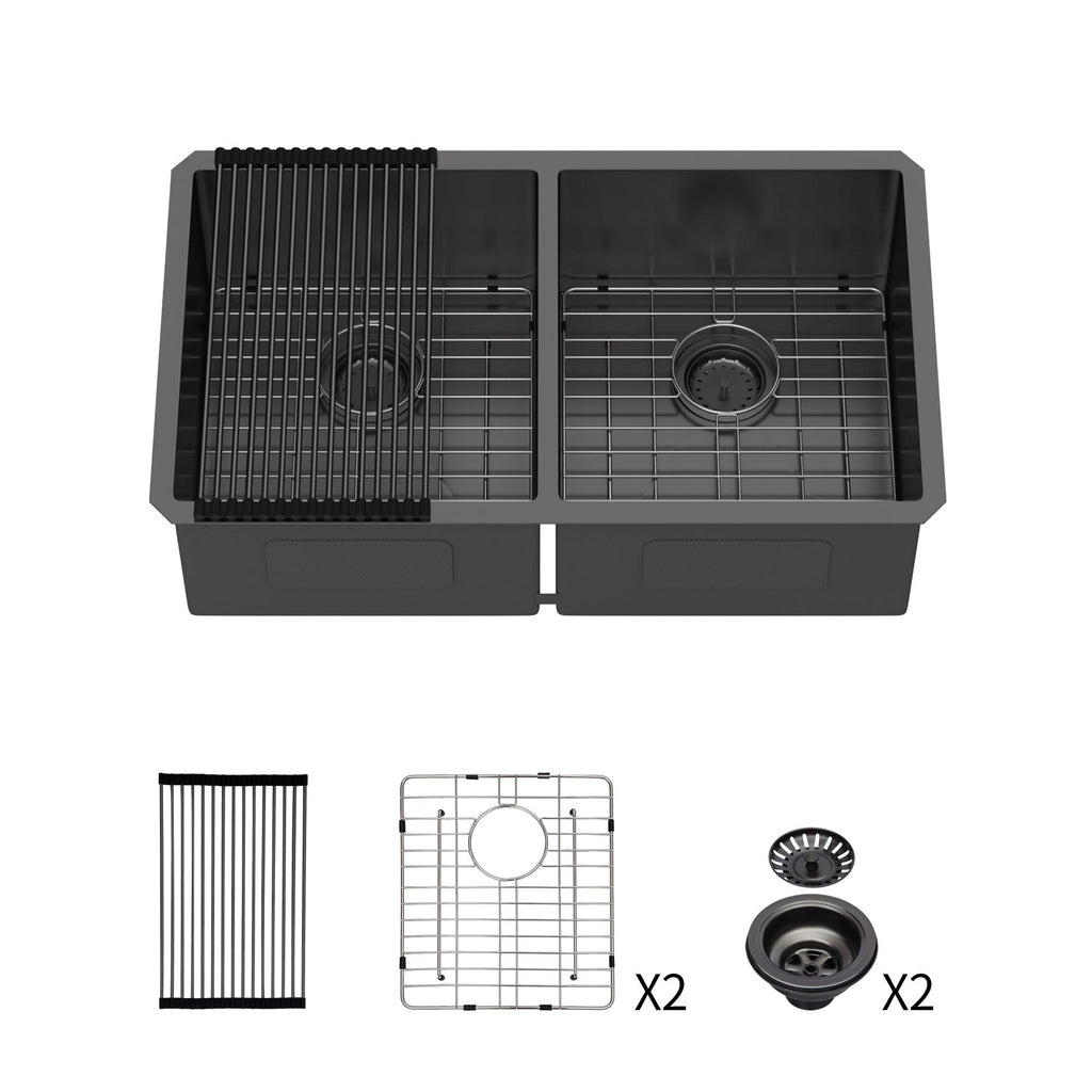 Double Bowl Undermount Sink - 33"x19"x10" Gunmetal