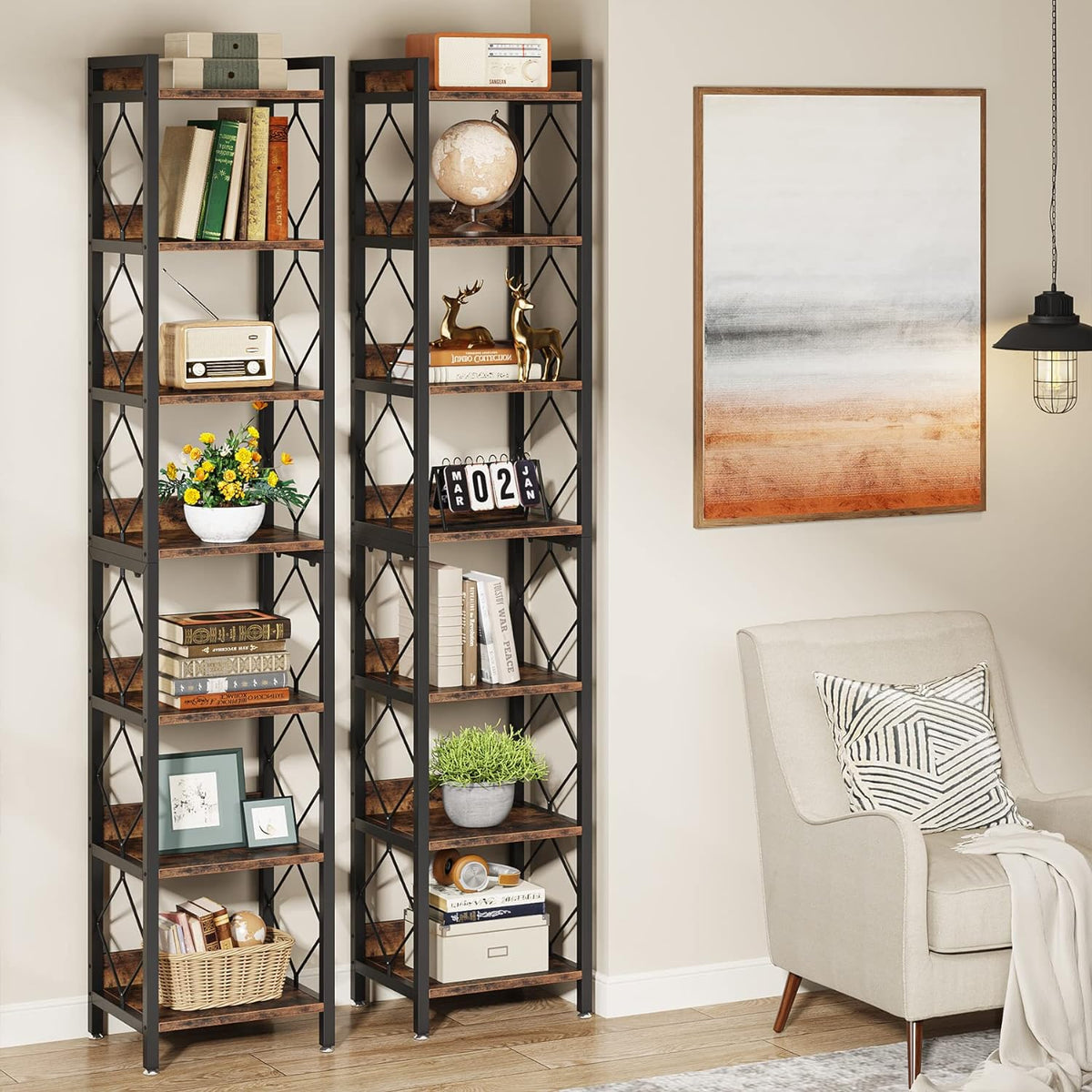 78.7" Extra Tall 7-Tier Rustic Bookshelf