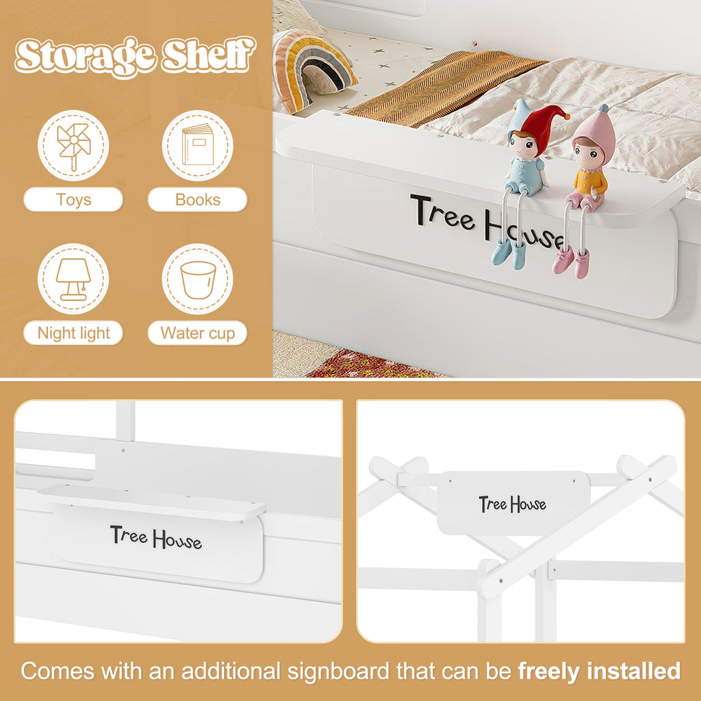 Twin Size Floor Bed with Guardrails and Roof