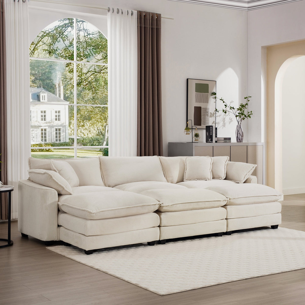 Oversized Modular Cushioned Sofa with 3 Ottomans