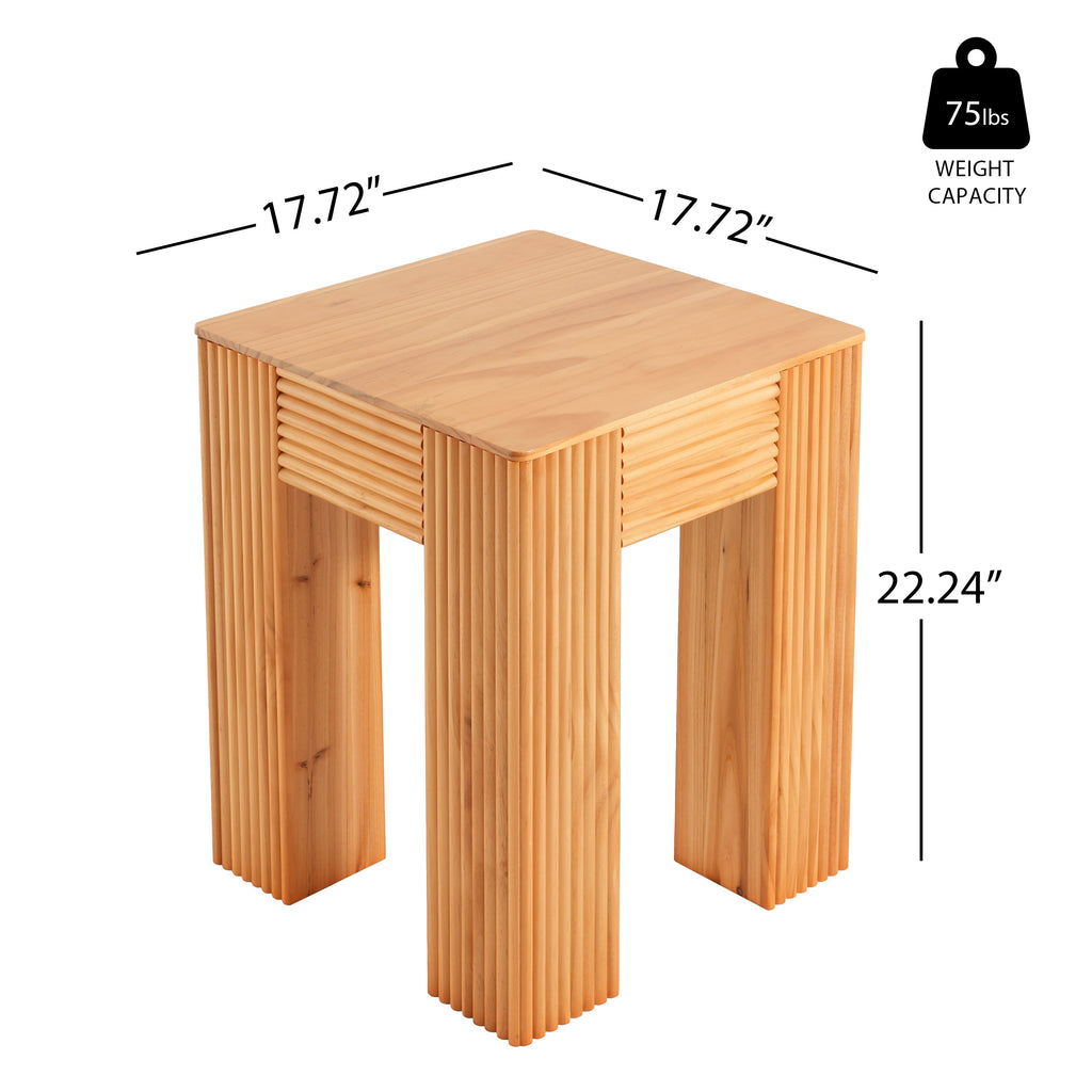 Natural Pine Wood Fluted Side Table with Elephant-Leg Design