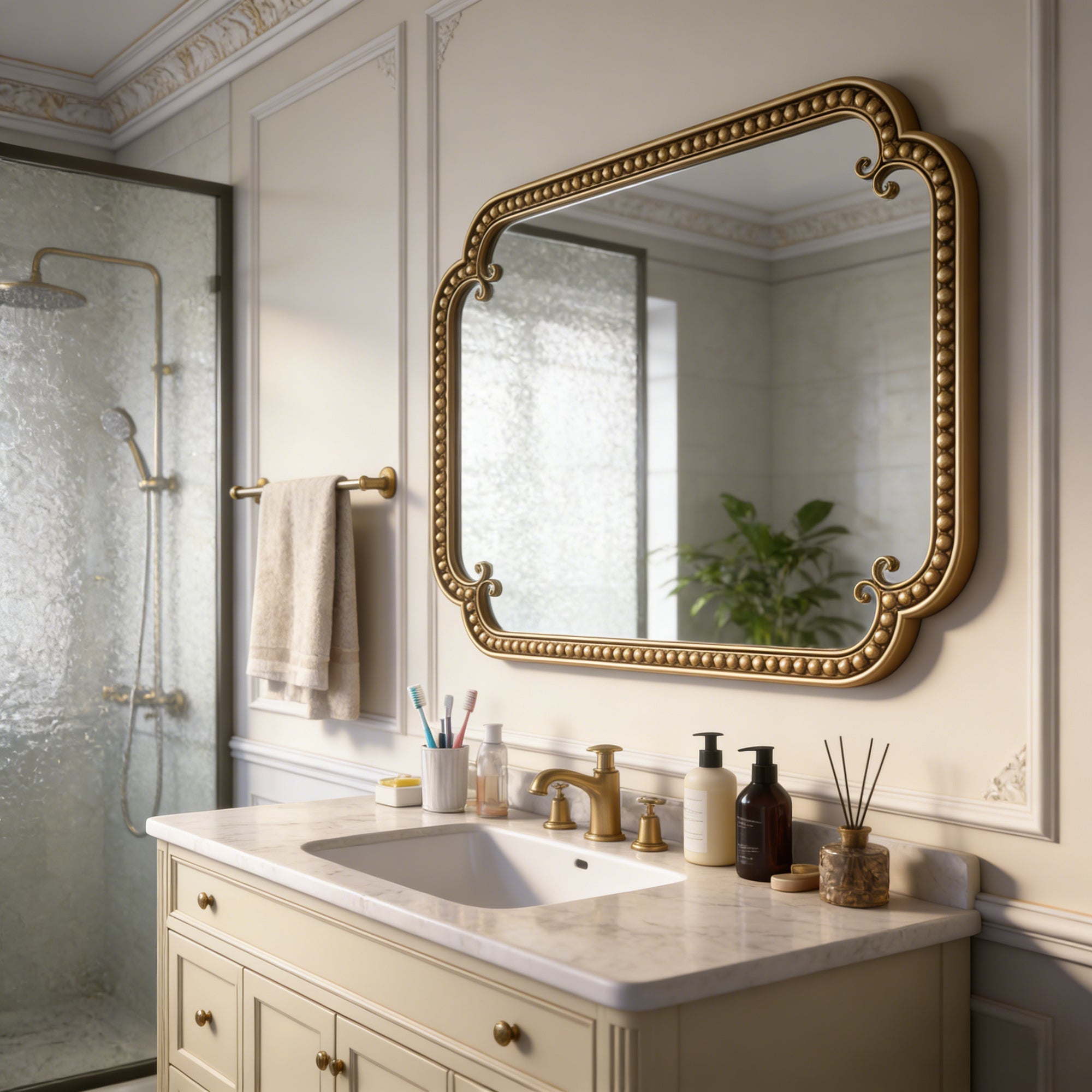 Gold Irregular Beaded Metal Framed Wall Mirror
