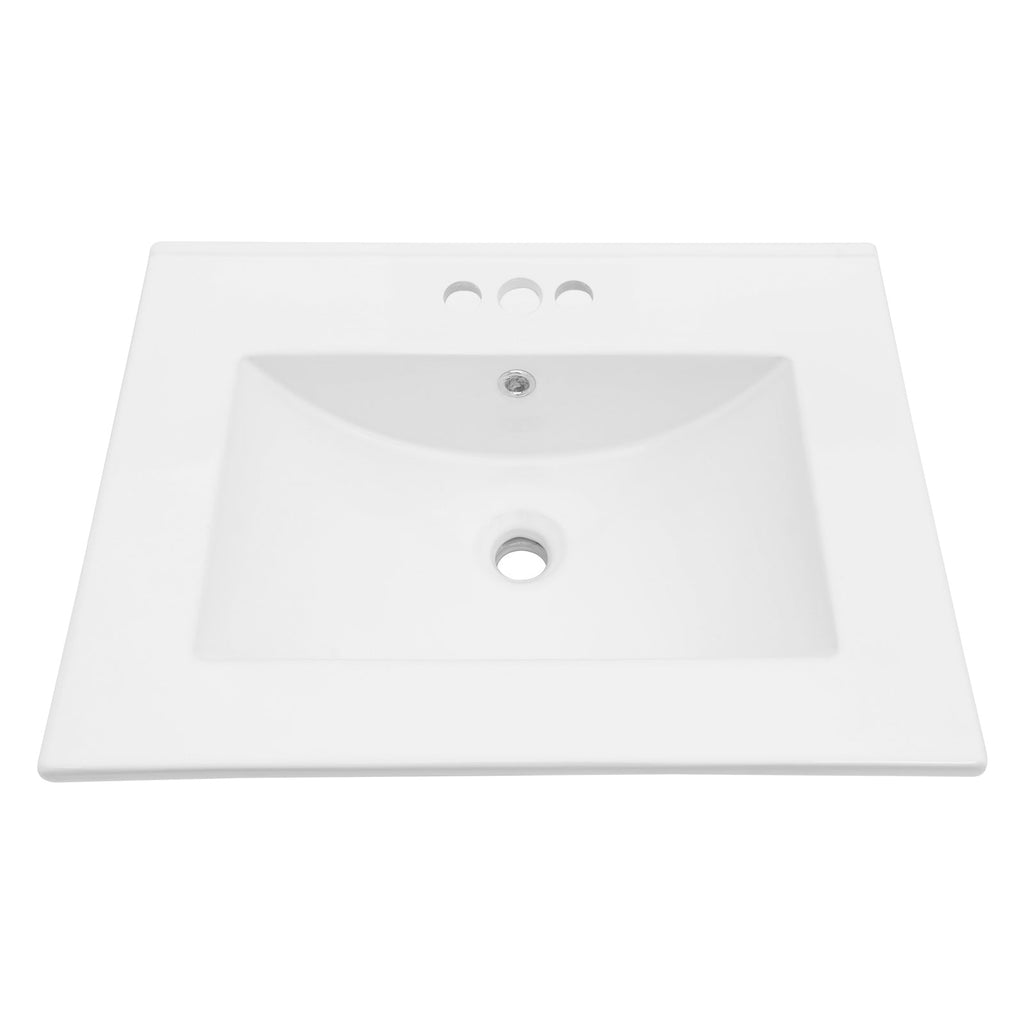 24"x18" White Rectangular Single Vanity Top with Faucet Holes