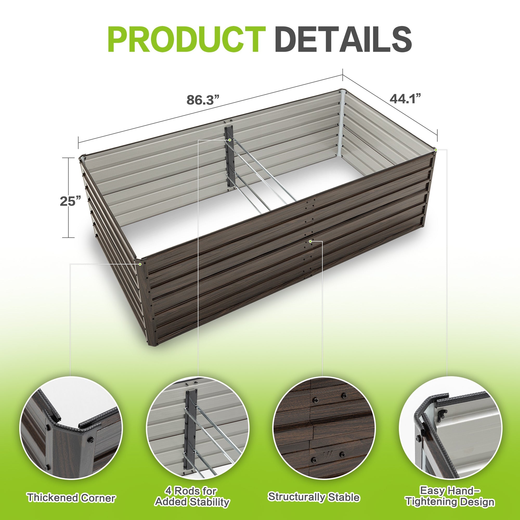 8x4x2 FT Woodgrain Galvanized Raised Garden Bed Set