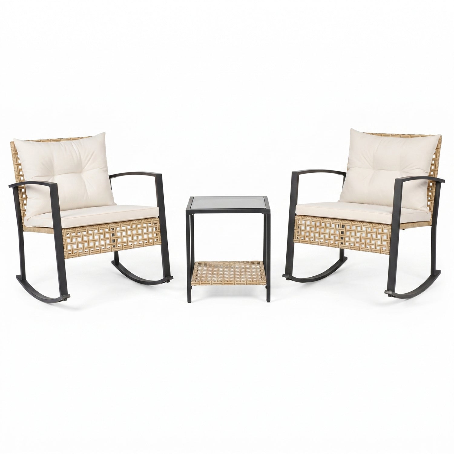 3-Piece Rattan Patio Conversation Set with Rocking Chairs