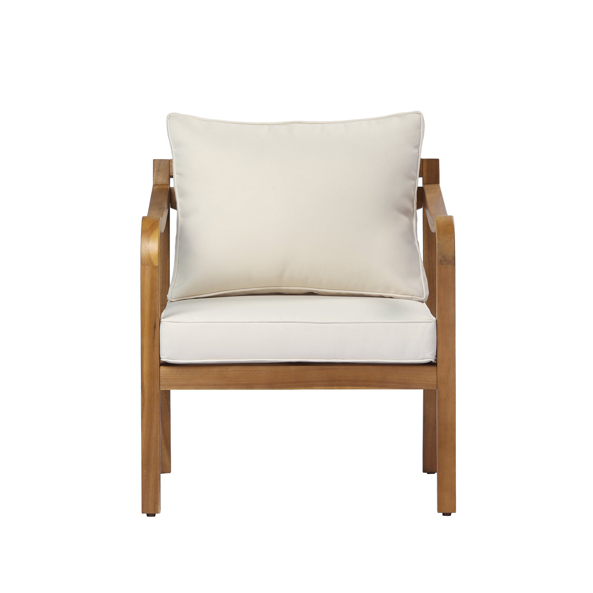 Acacia Wood Patio Furniture Club Chair Set (Teak Finish & Beige Cushion)