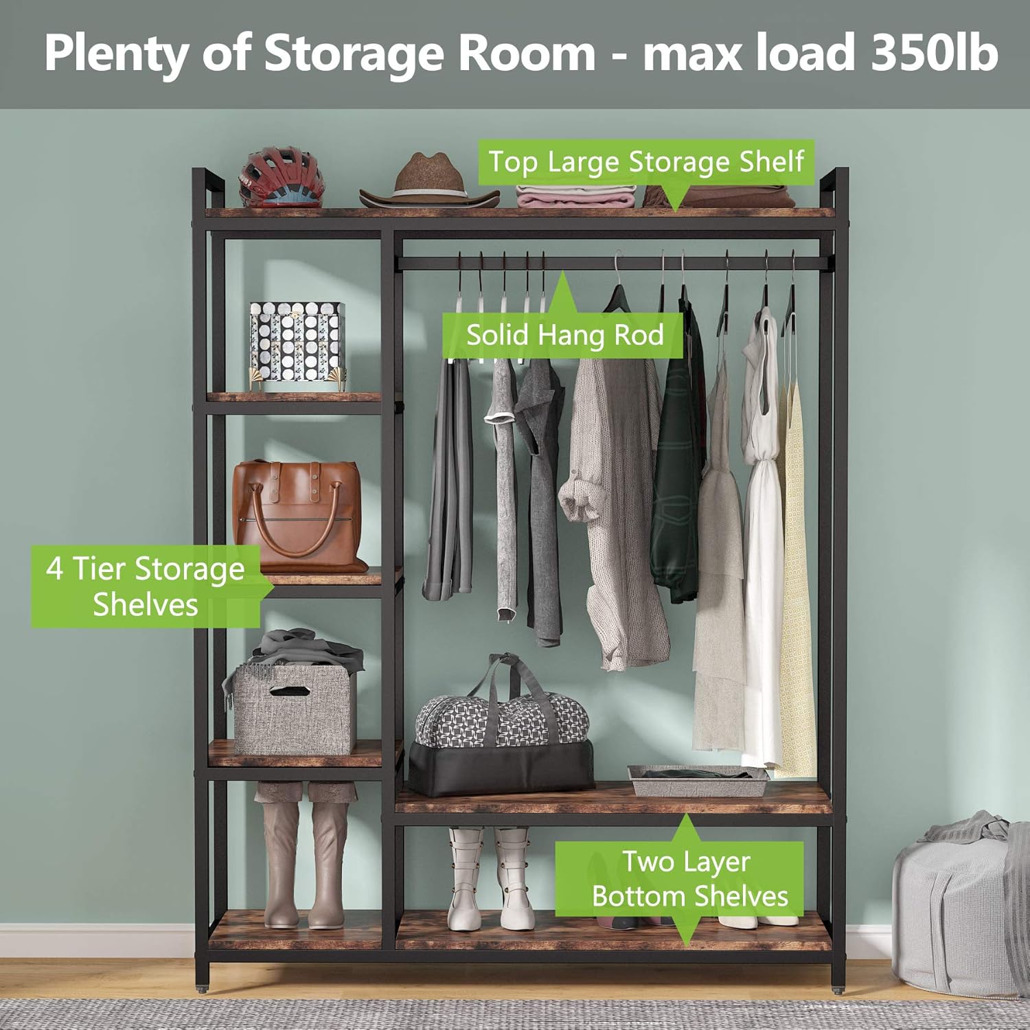 47.24" Rustic Brown Freestanding Closet Organizer