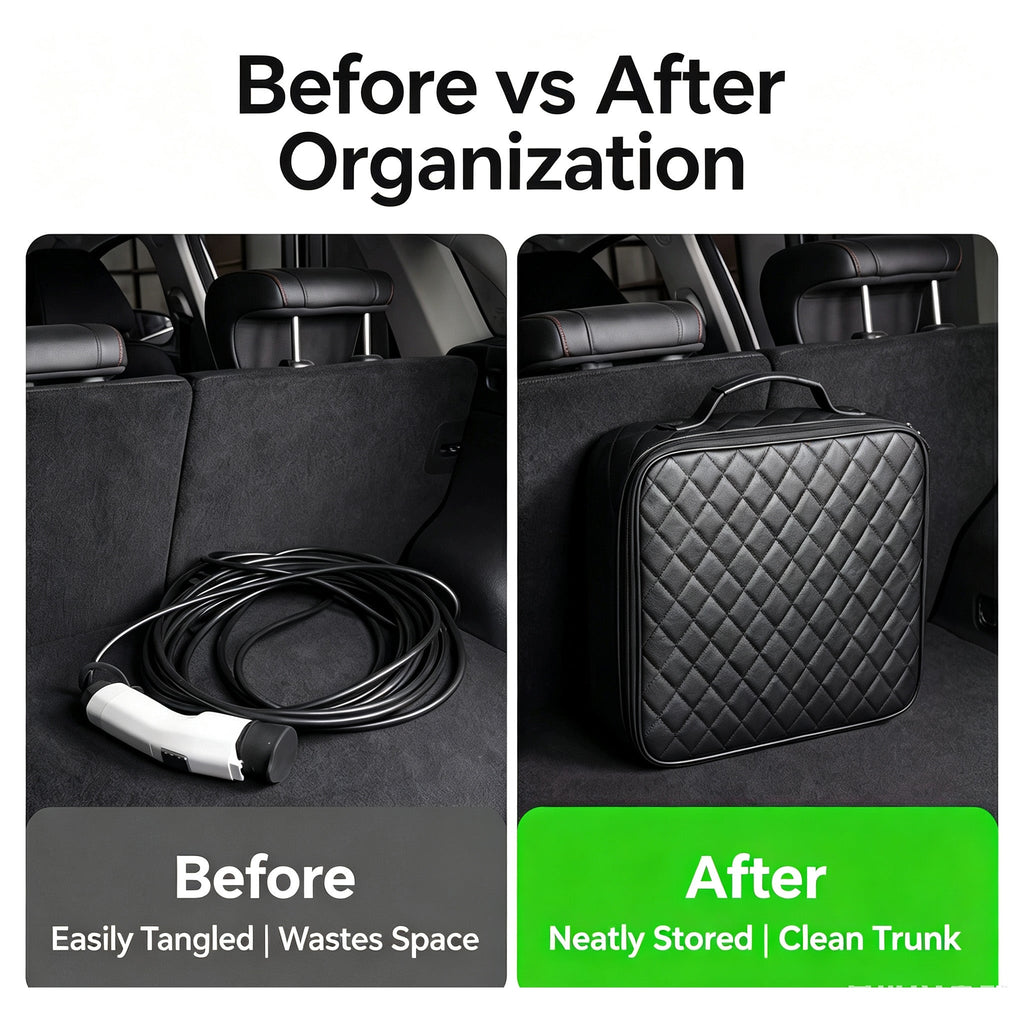 EV Charging Gun Storage Bag, Electric Car Portable Charger Organizer Box, Trunk Charging Cable Storage Pouch