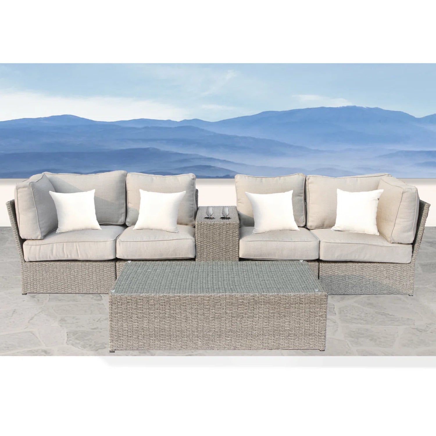 4-Seat Outdoor Wicker Conversation Set with Cushions