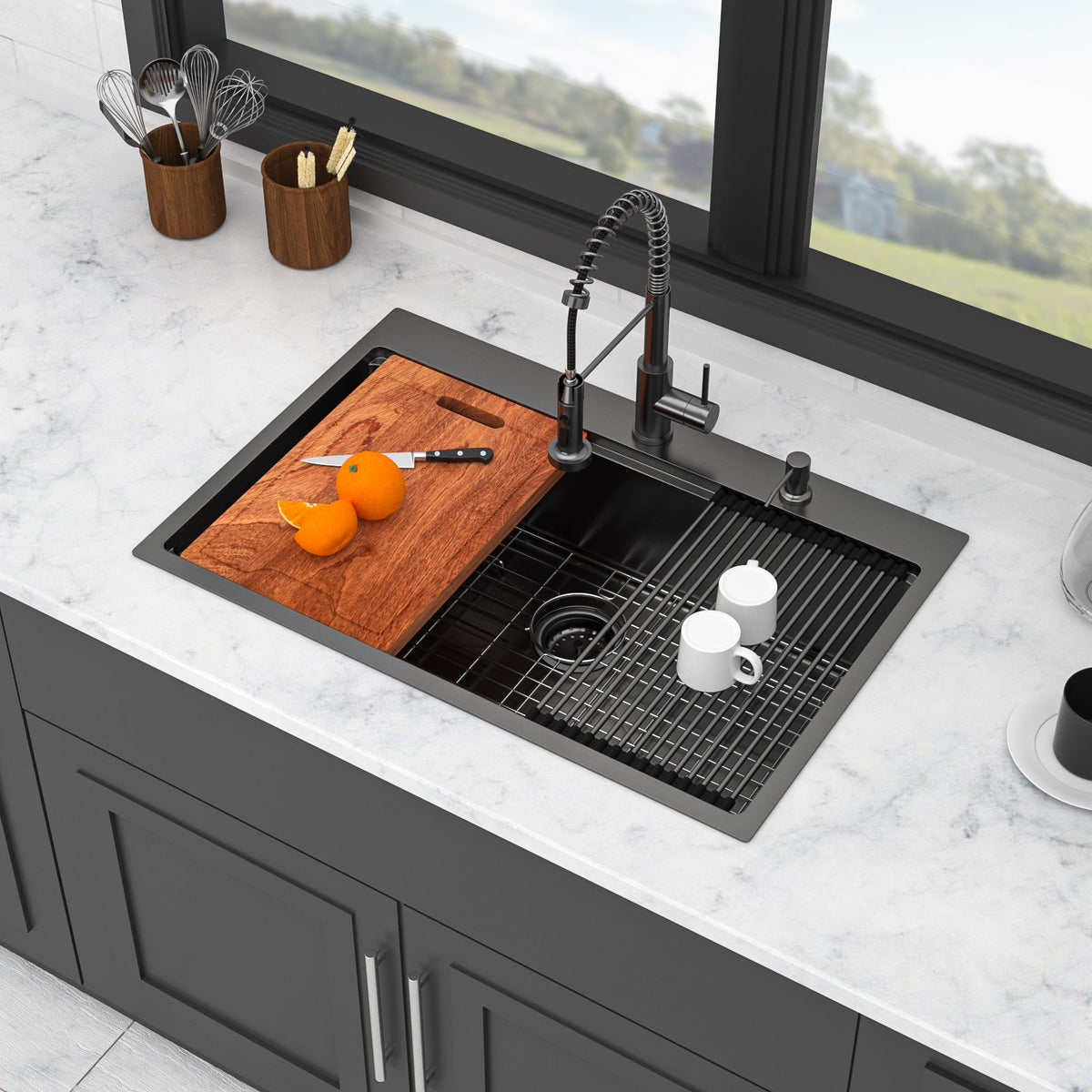 36" Drop-in Workstation Gunmetal Sink