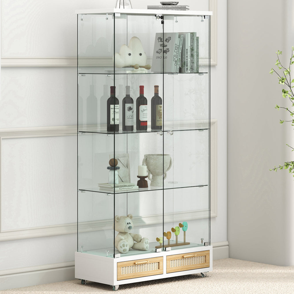 Modern Glass Display Cabinet with Large Drawers