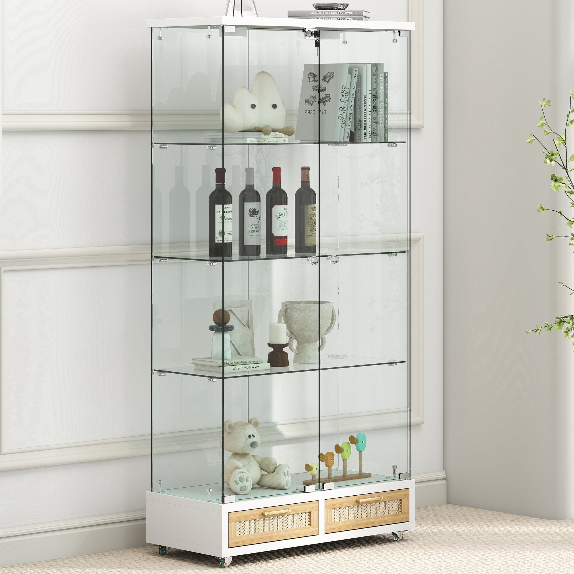 Modern Glass Display Cabinet with Large Drawers