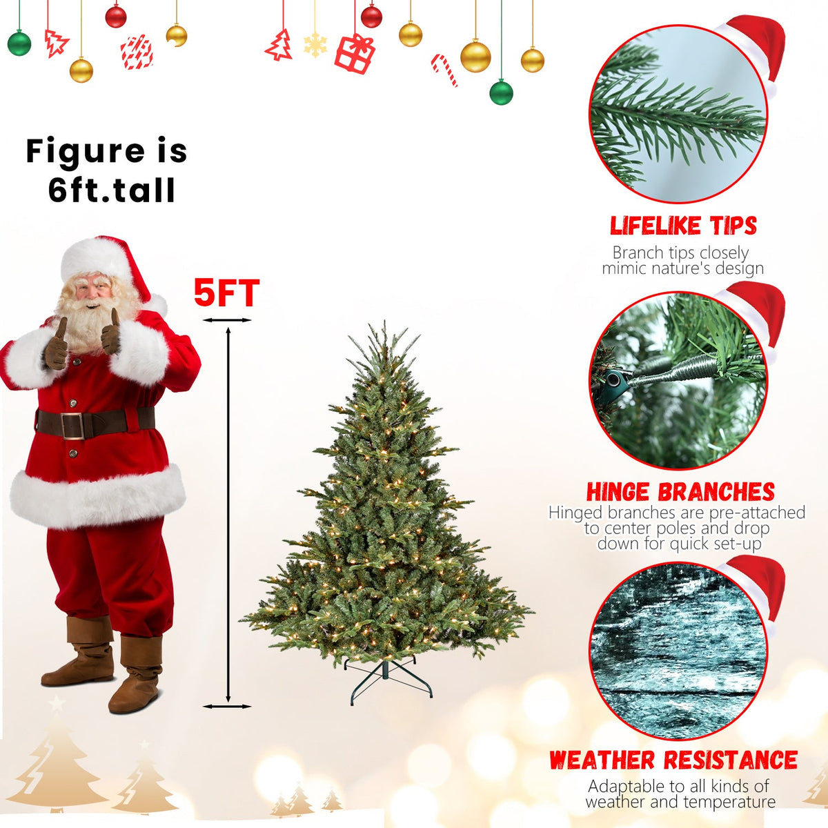 5FT Full-Shape Christmas Tree with 350 UL Lights