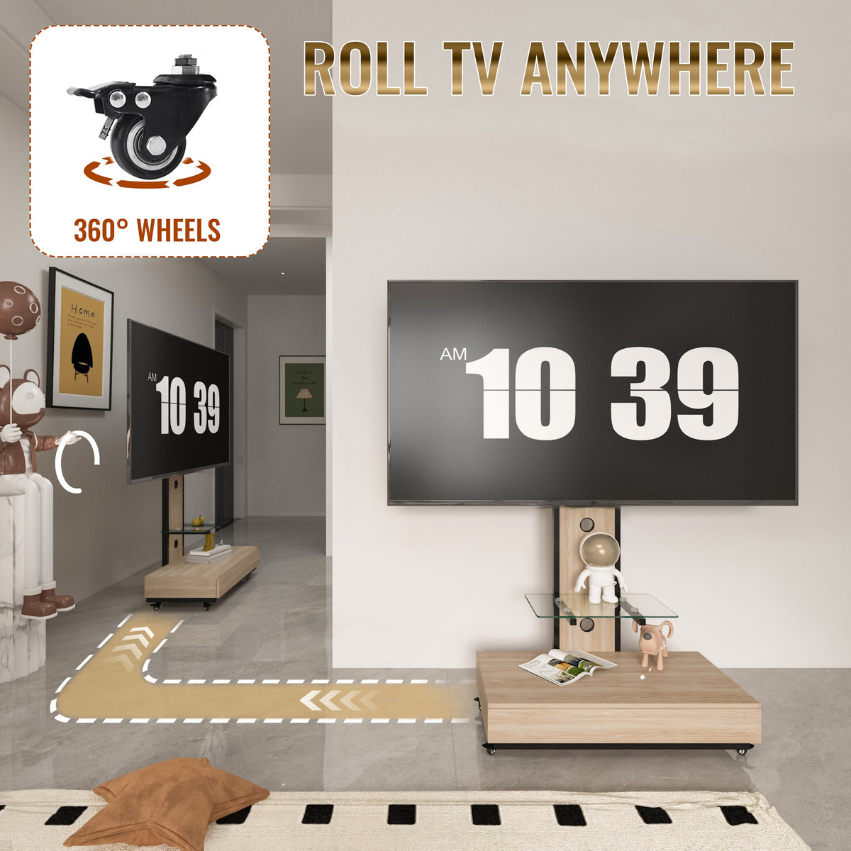 Elegant Mobile TV Stand with Push-Pull Drawer